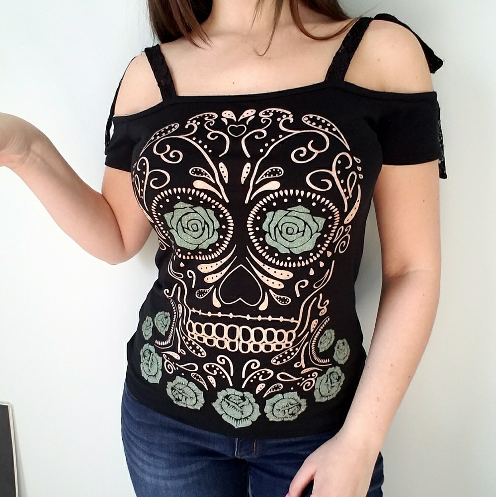 Off the shoulder sugar skull shirt
